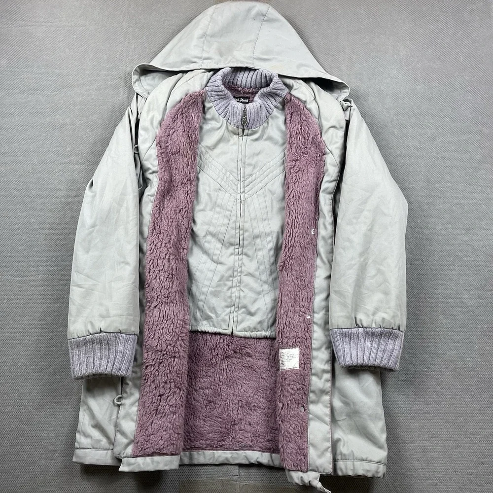 Vintage‎ Mod Maid Jacket Womens Medium Fleece Lined Y2K Long Coat Gray Full Zip